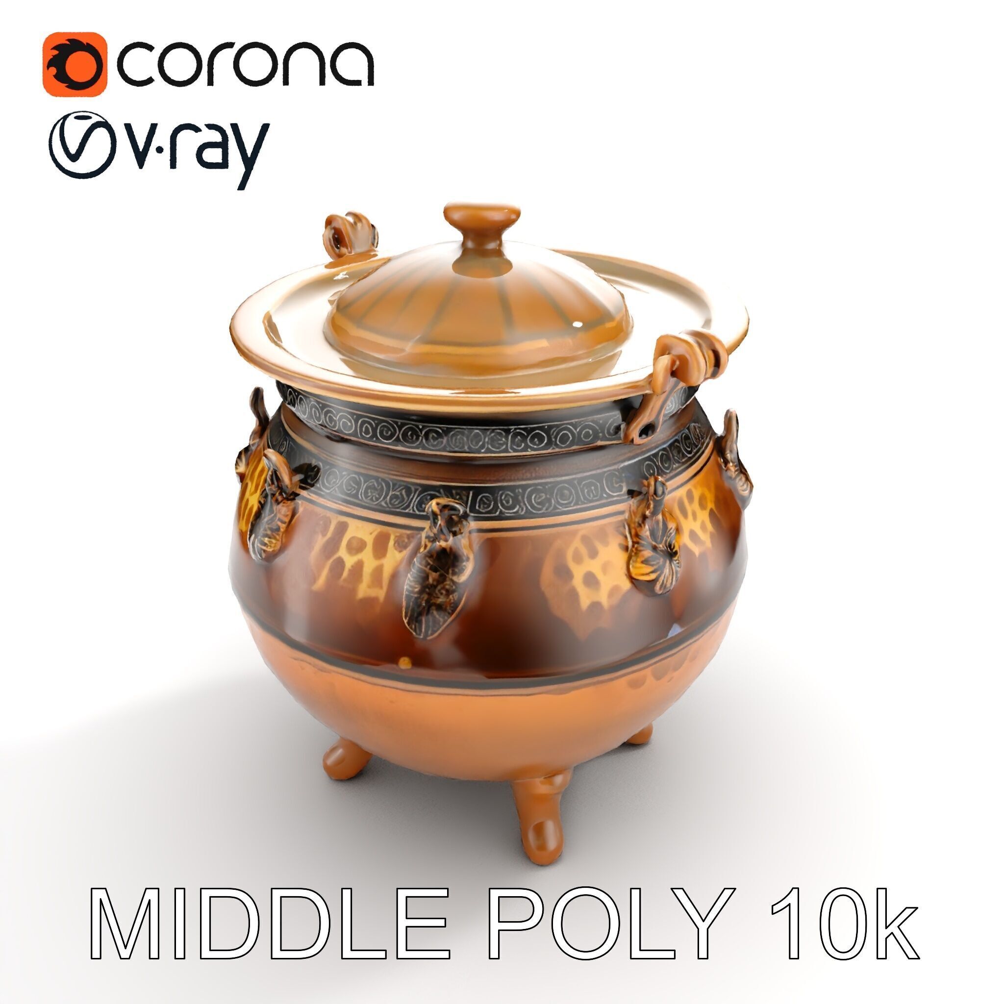Ornate Bronze Cauldron with Charms Model Pack Low-poly 3D model_25