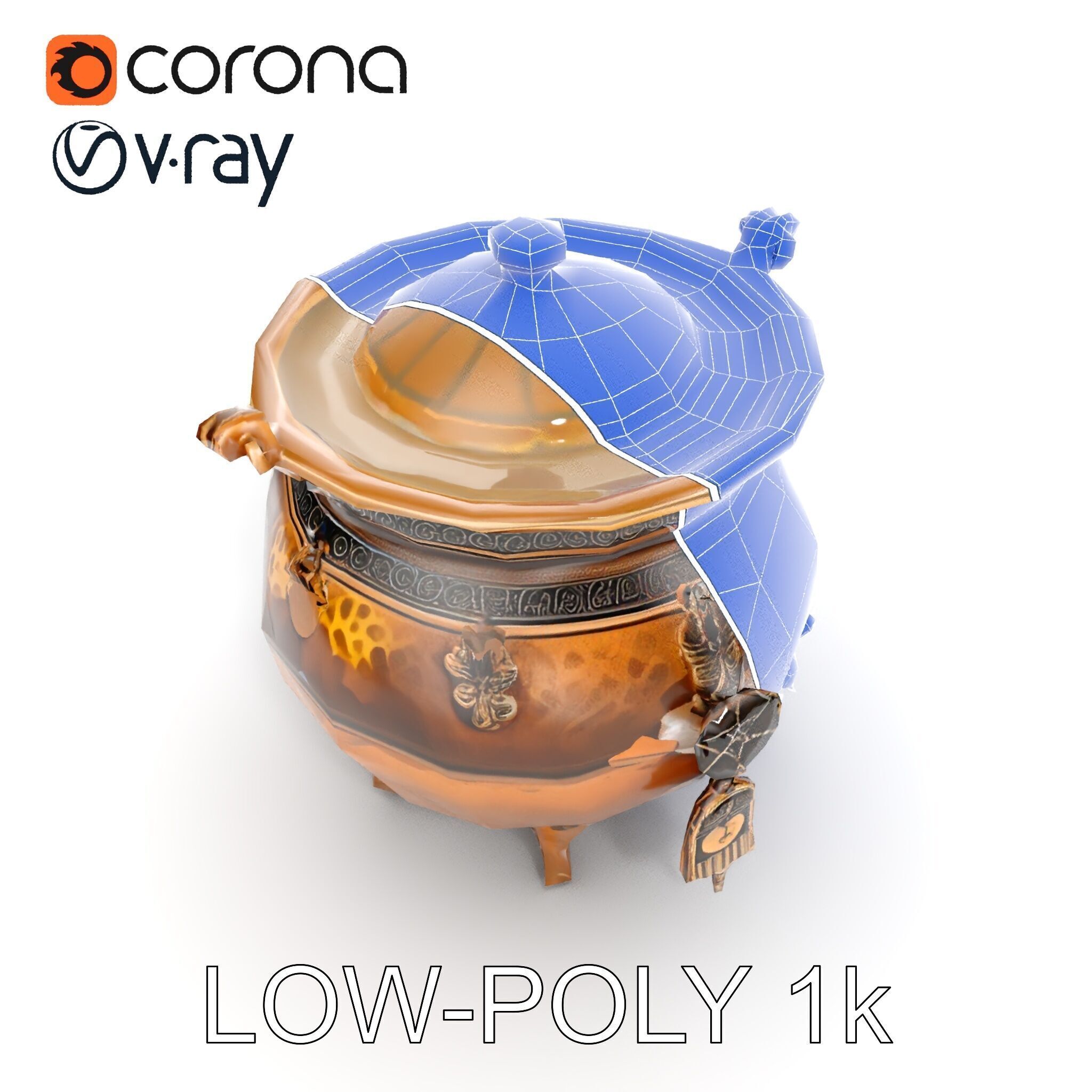 Ornate Bronze Cauldron with Charms Model Pack Low-poly 3D model_26