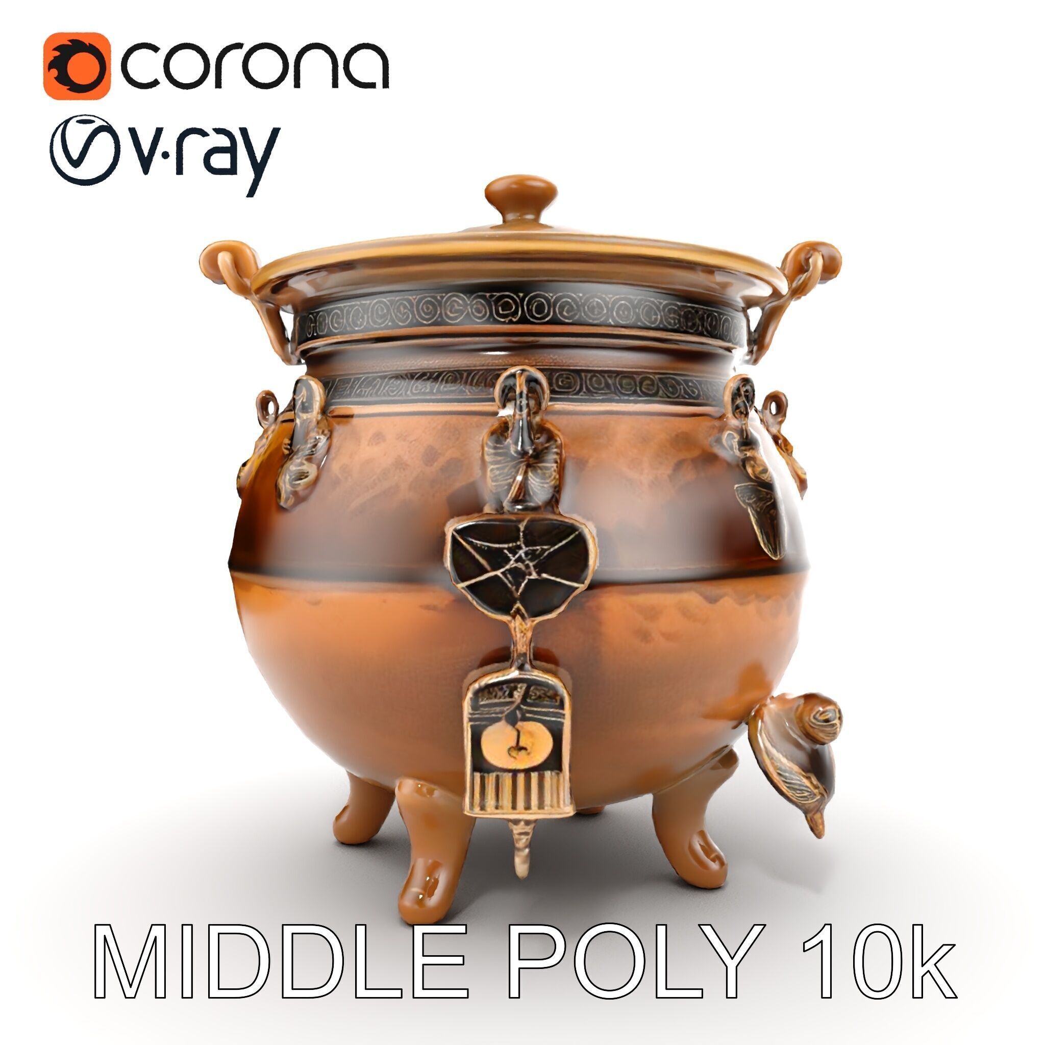 Ornate Bronze Cauldron with Charms Model Pack Low-poly 3D model_6