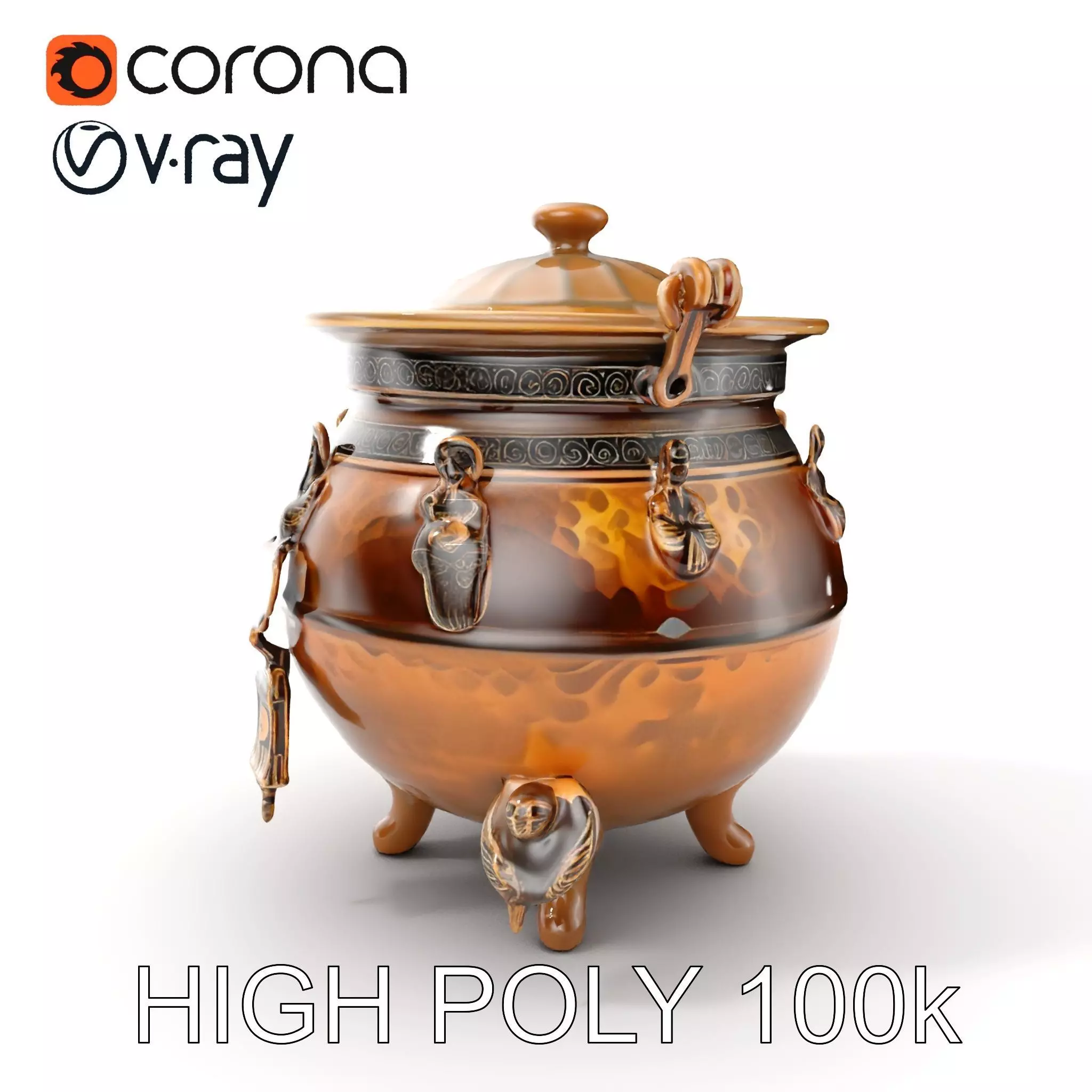 Ornate Bronze Cauldron with Charms Model Pack Low-poly 3D model_0