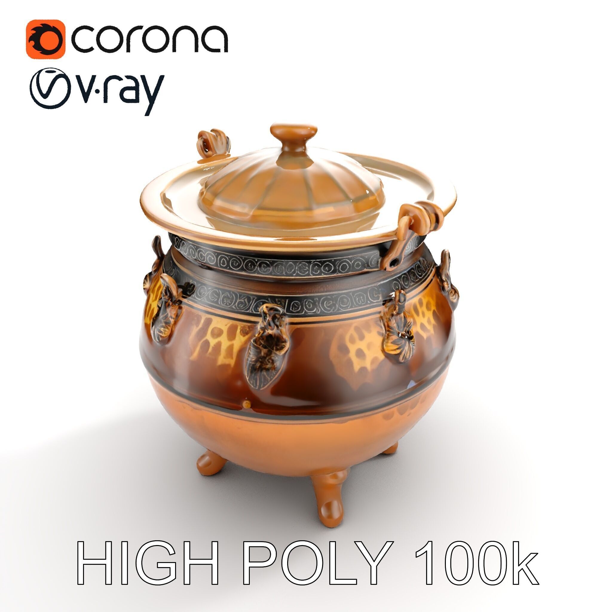 Ornate Bronze Cauldron with Charms Model Pack Low-poly 3D model_10