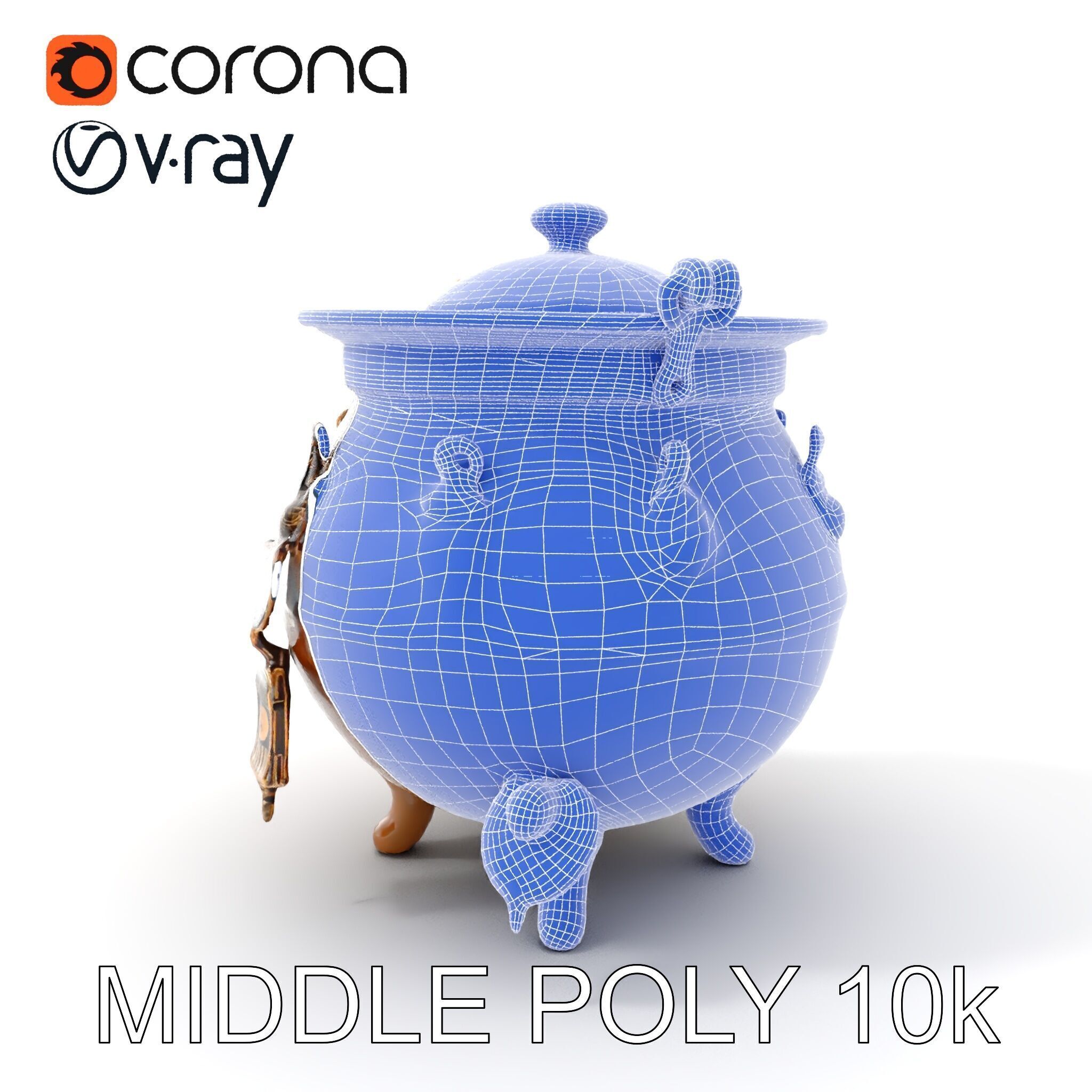 Ornate Bronze Cauldron with Charms Model Pack Low-poly 3D model_19