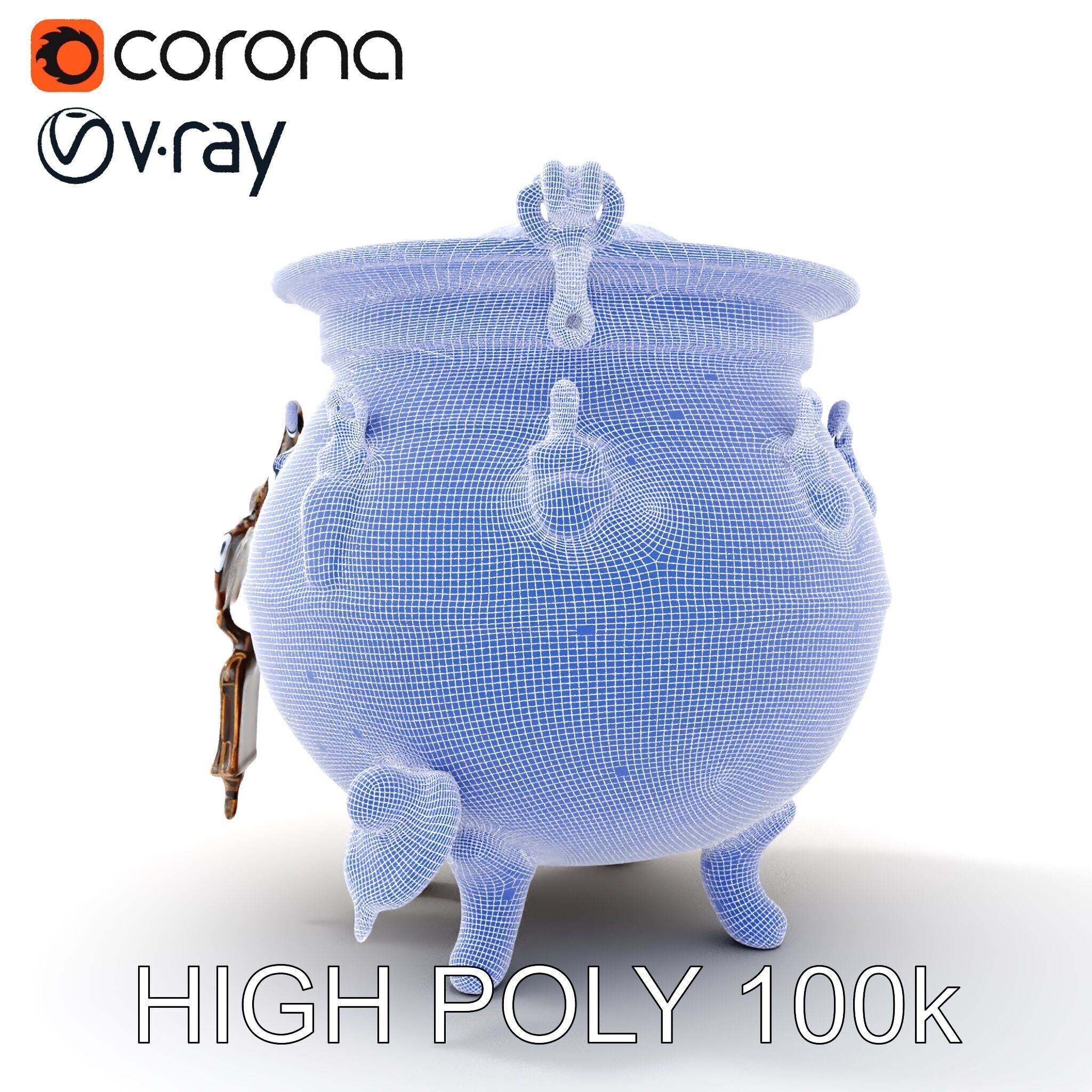 Ornate Bronze Cauldron with Charms Model Pack Low-poly 3D model_27