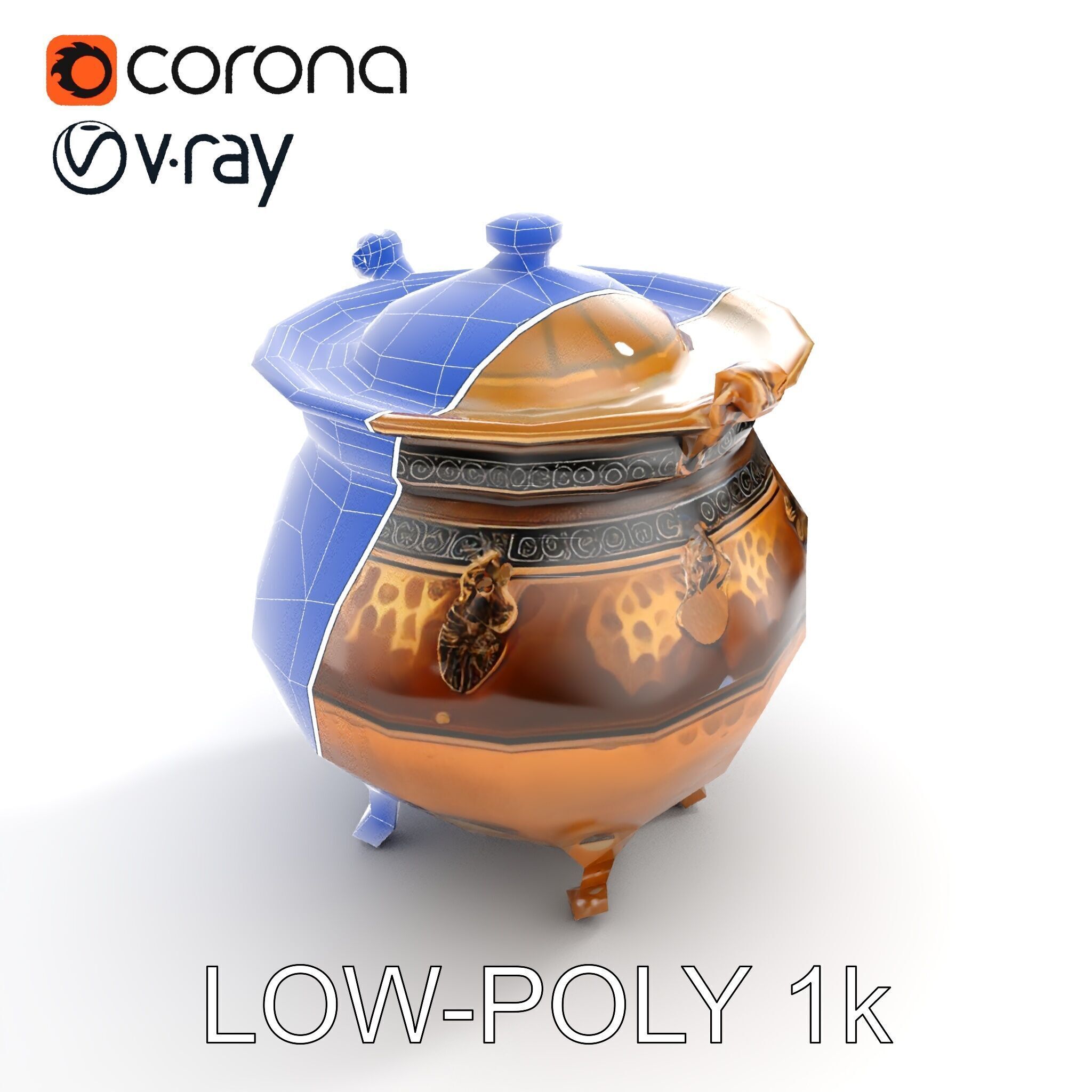 Ornate Bronze Cauldron with Charms Model Pack Low-poly 3D model_31