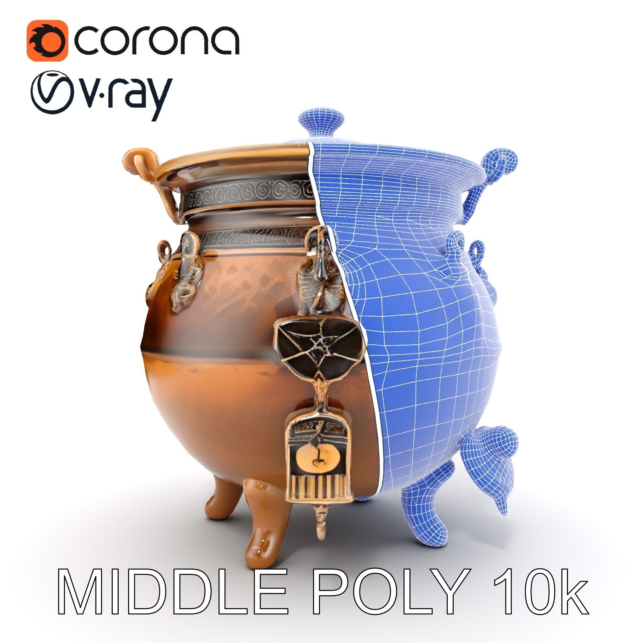 Ornate Bronze Cauldron with Charms Model Pack Low-poly 3D model_28