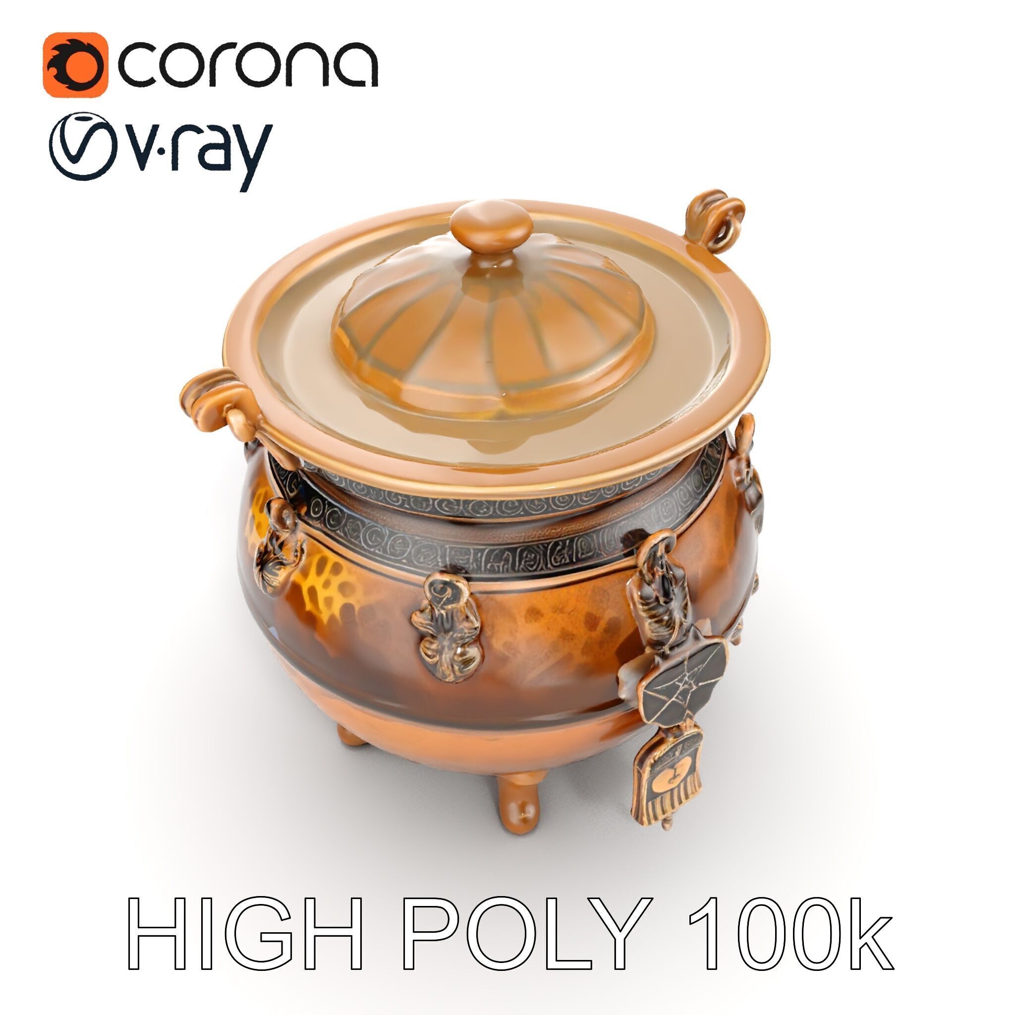 Ornate Bronze Cauldron with Charms Model Pack Low-poly 3D model_21