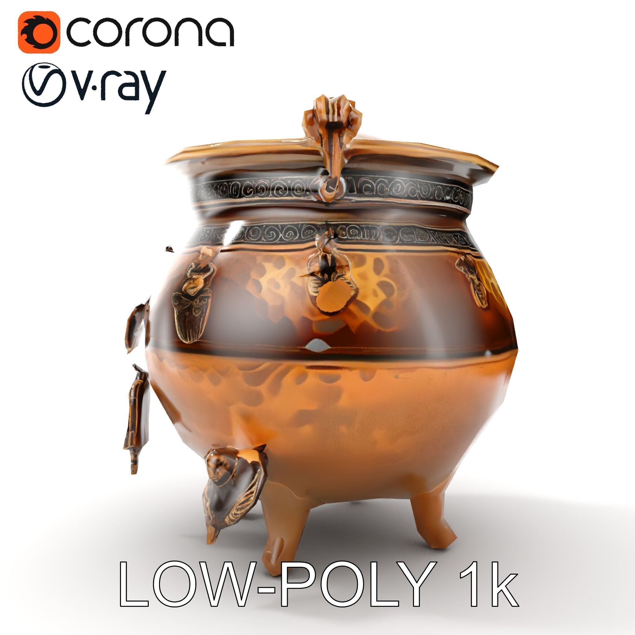Ornate Bronze Cauldron with Charms Model Pack Low-poly 3D model_7
