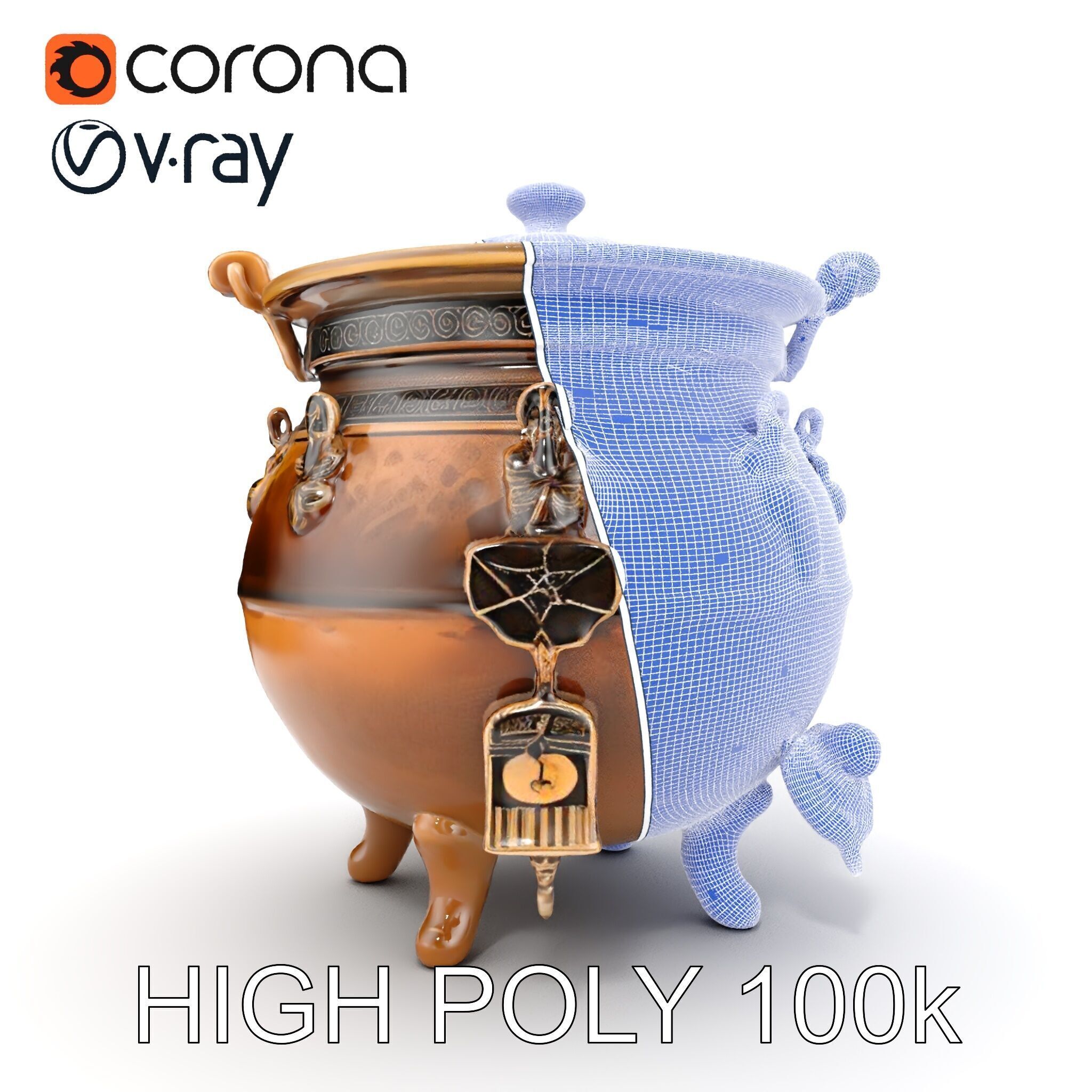 Ornate Bronze Cauldron with Charms Model Pack Low-poly 3D model_32