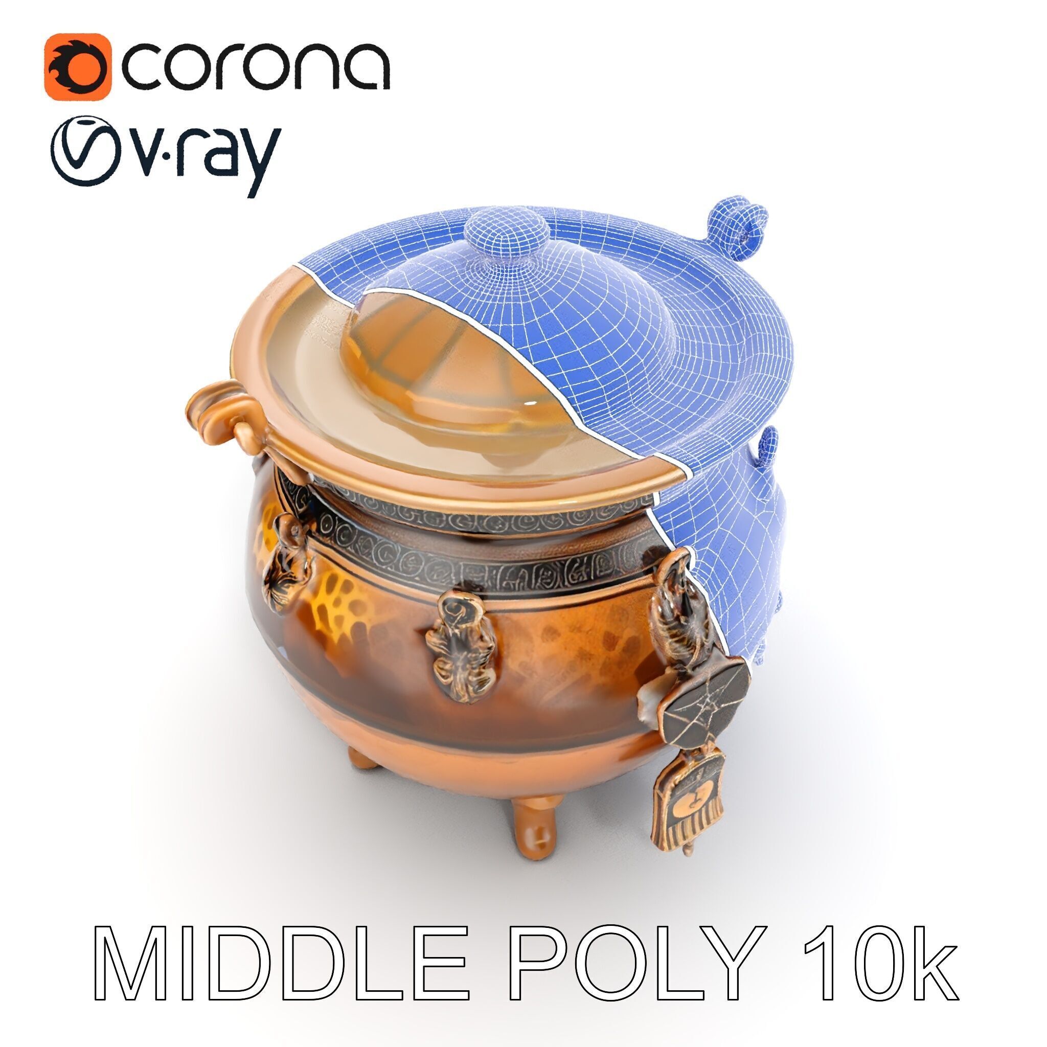 Ornate Bronze Cauldron with Charms Model Pack Low-poly 3D model_22