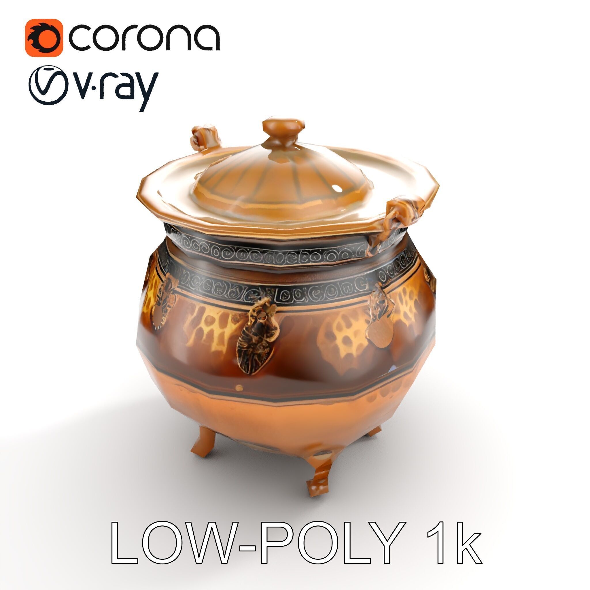 Ornate Bronze Cauldron with Charms Model Pack Low-poly 3D model_12