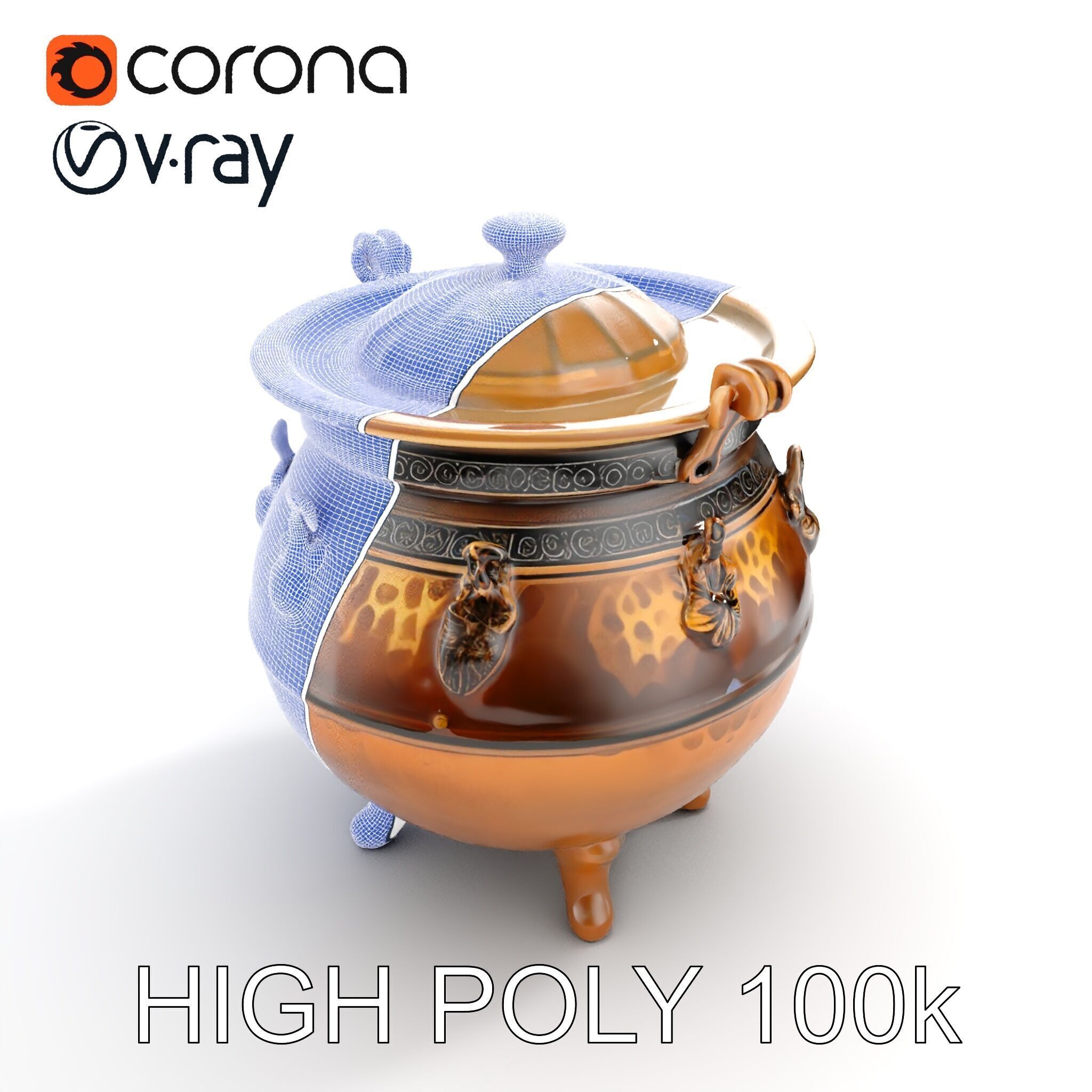 Ornate Bronze Cauldron with Charms Model Pack Low-poly 3D model_24
