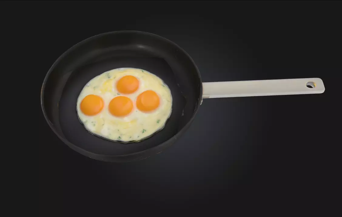 Sunny Trio Frying Realistic Breakfast Scene  3D model_0