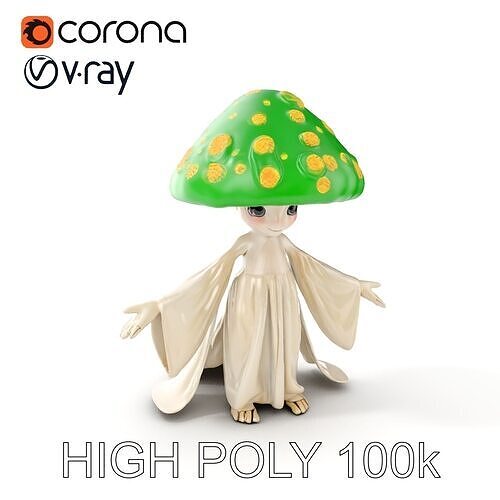 Mushroom Spirit Rigged and Animated Character Model Low-poly 3D model