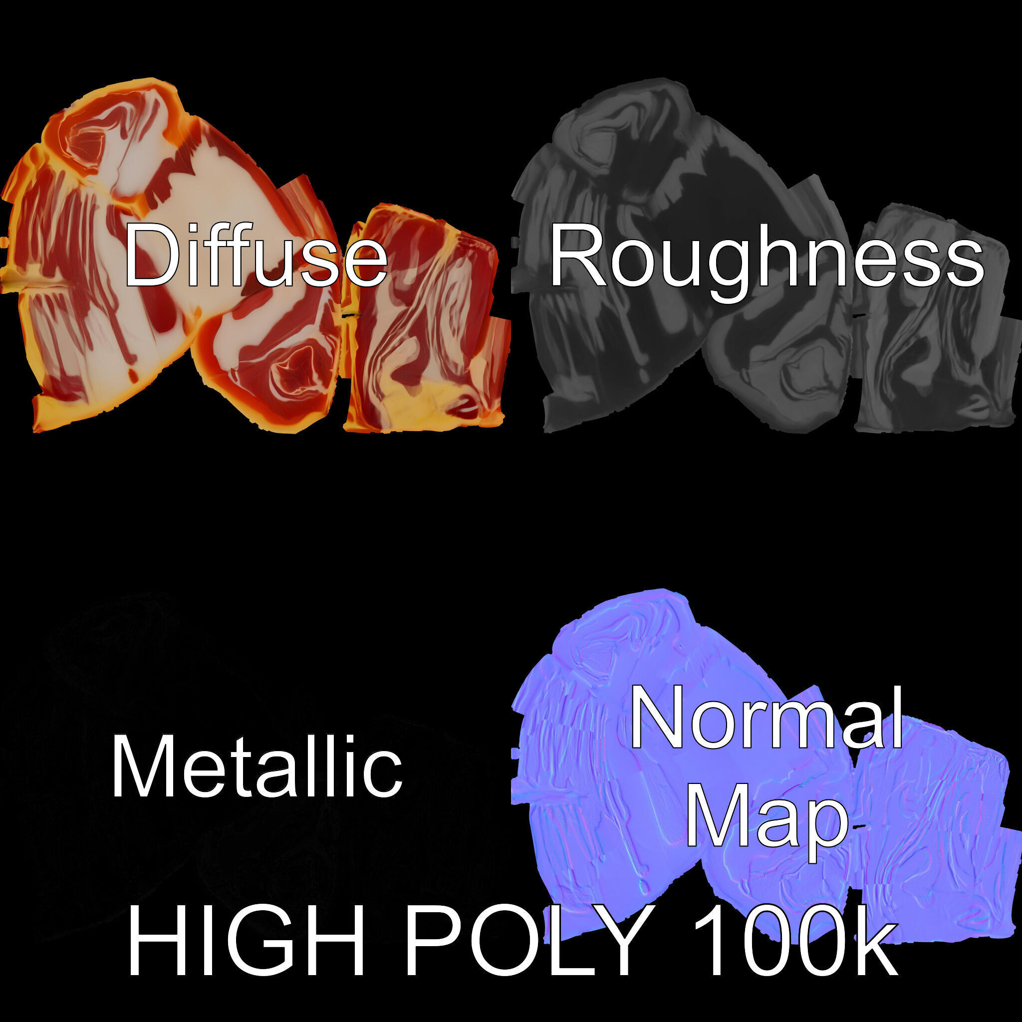 Block of Marbled Meat Model Pack Low-poly 3D model_3