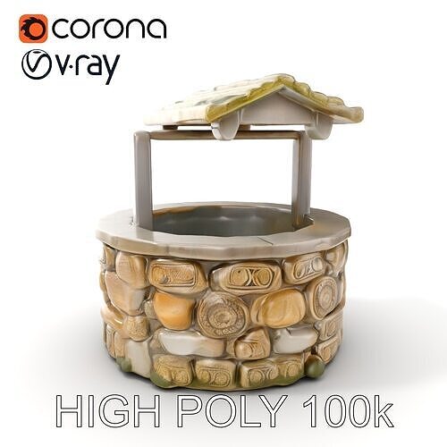 Stone Water Well Model Pack with PBR Textures Low-poly 3D model