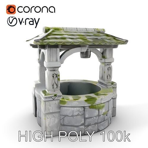 Rustic Stone Water Well Model Pack Low-poly 3D model