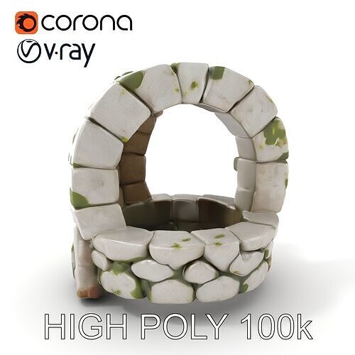 Ancient Stone Well with Moss model pack Low-poly 3D model