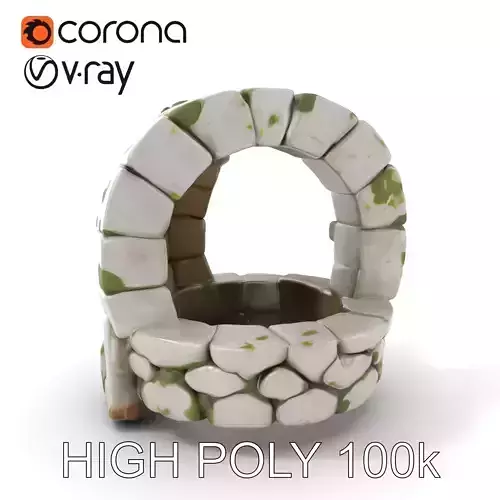 Ancient Stone Well with Moss model pack Low-poly 3D model