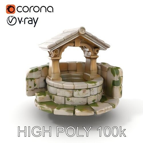 Rustic Stone Wishing Well Model Pack Low-poly 3D model
