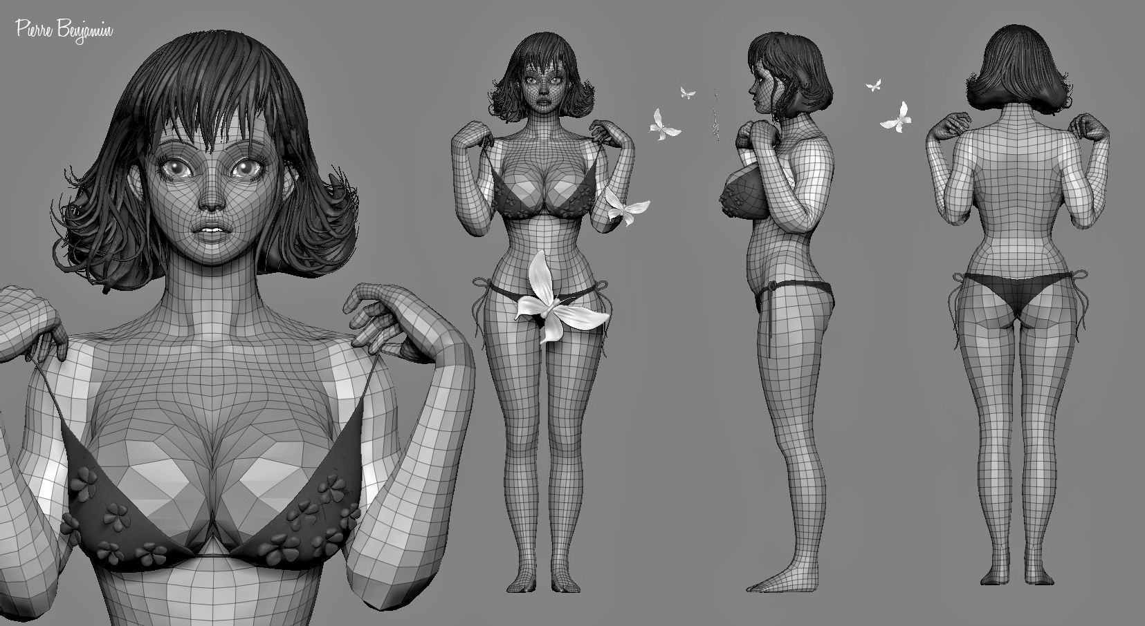 Asian Female body Mesh ZBrush Low-poly 3D model_1