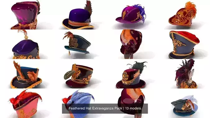 Feathered Hat Extravaganza Pack 3D Model Collection