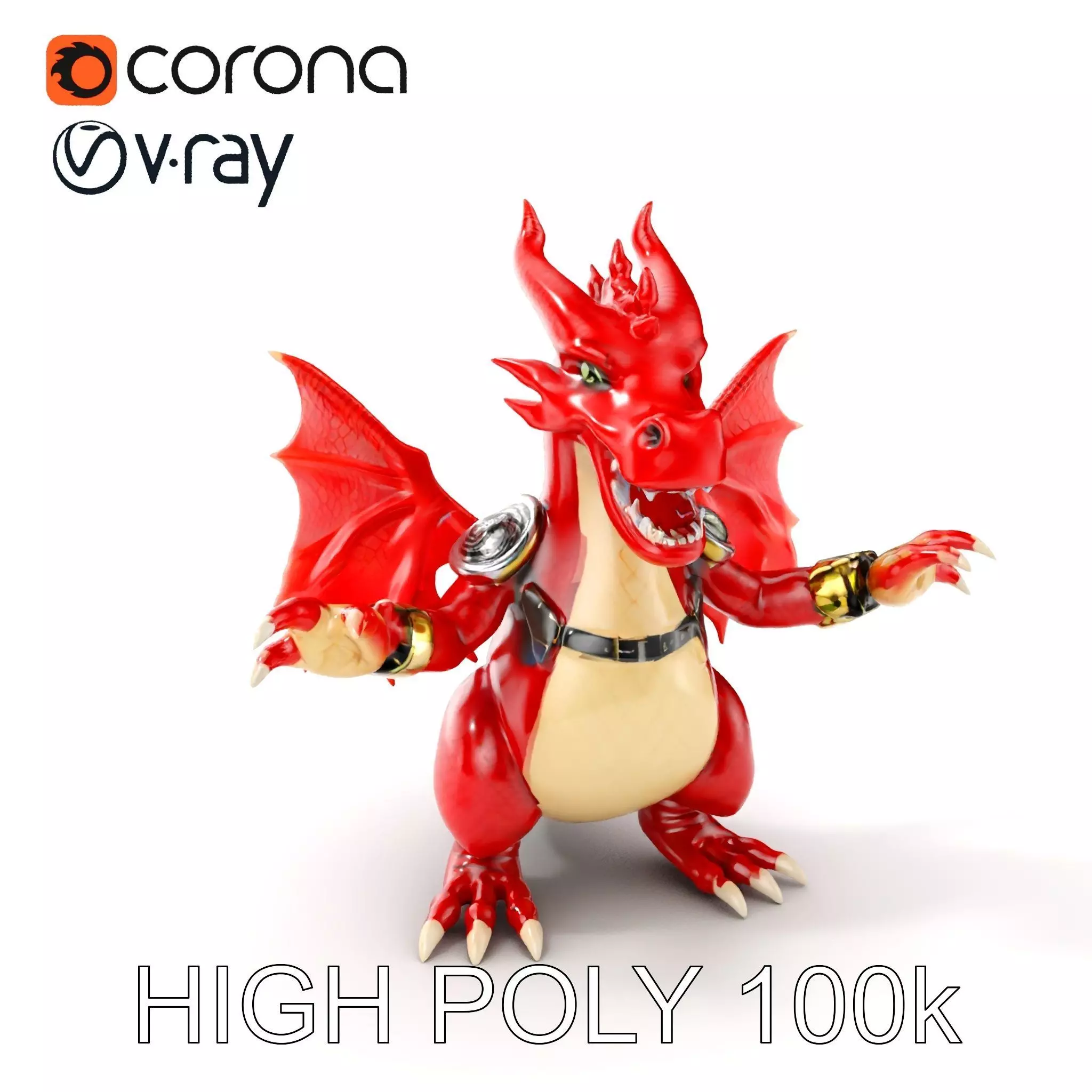 Red Dragon Warrior Character Model Rigged and Animated Low-poly 3D model