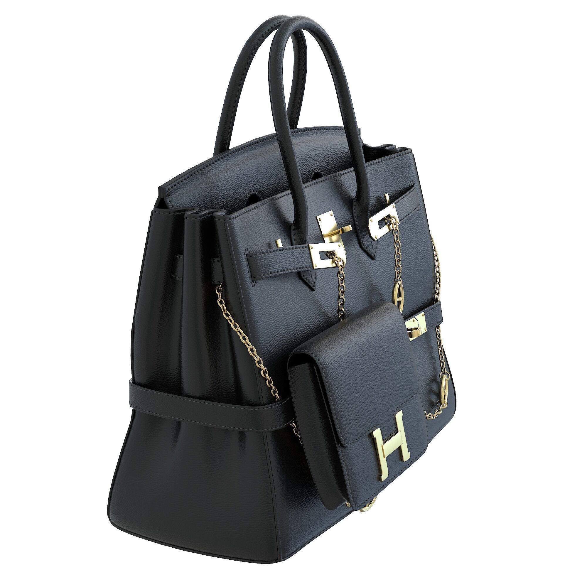 Hermes Birkin Chain Mini Bag Low-poly 3D model_12