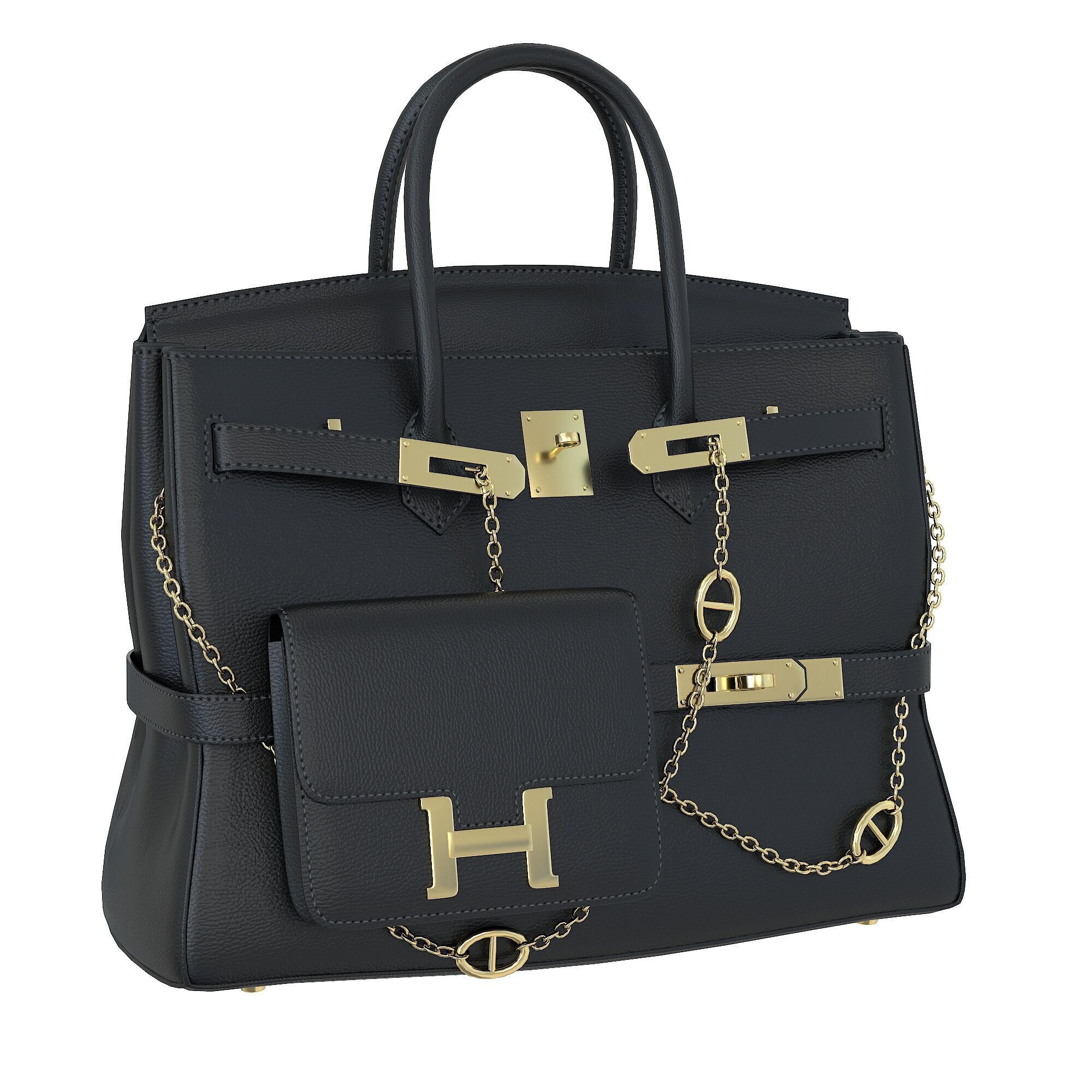 Hermes Birkin Chain Mini Bag Low-poly 3D model_7