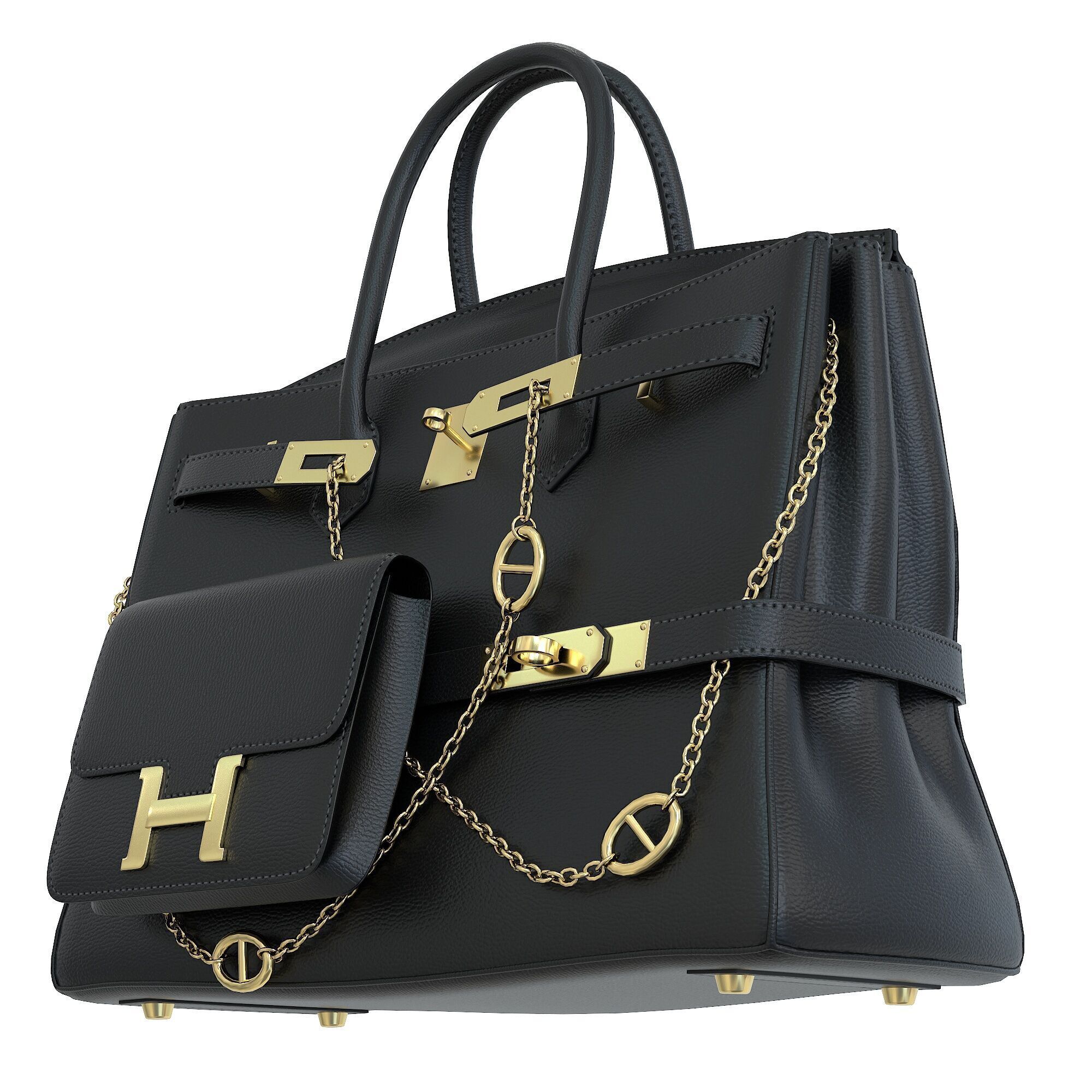 Hermes Birkin Chain Mini Bag Low-poly 3D model_11