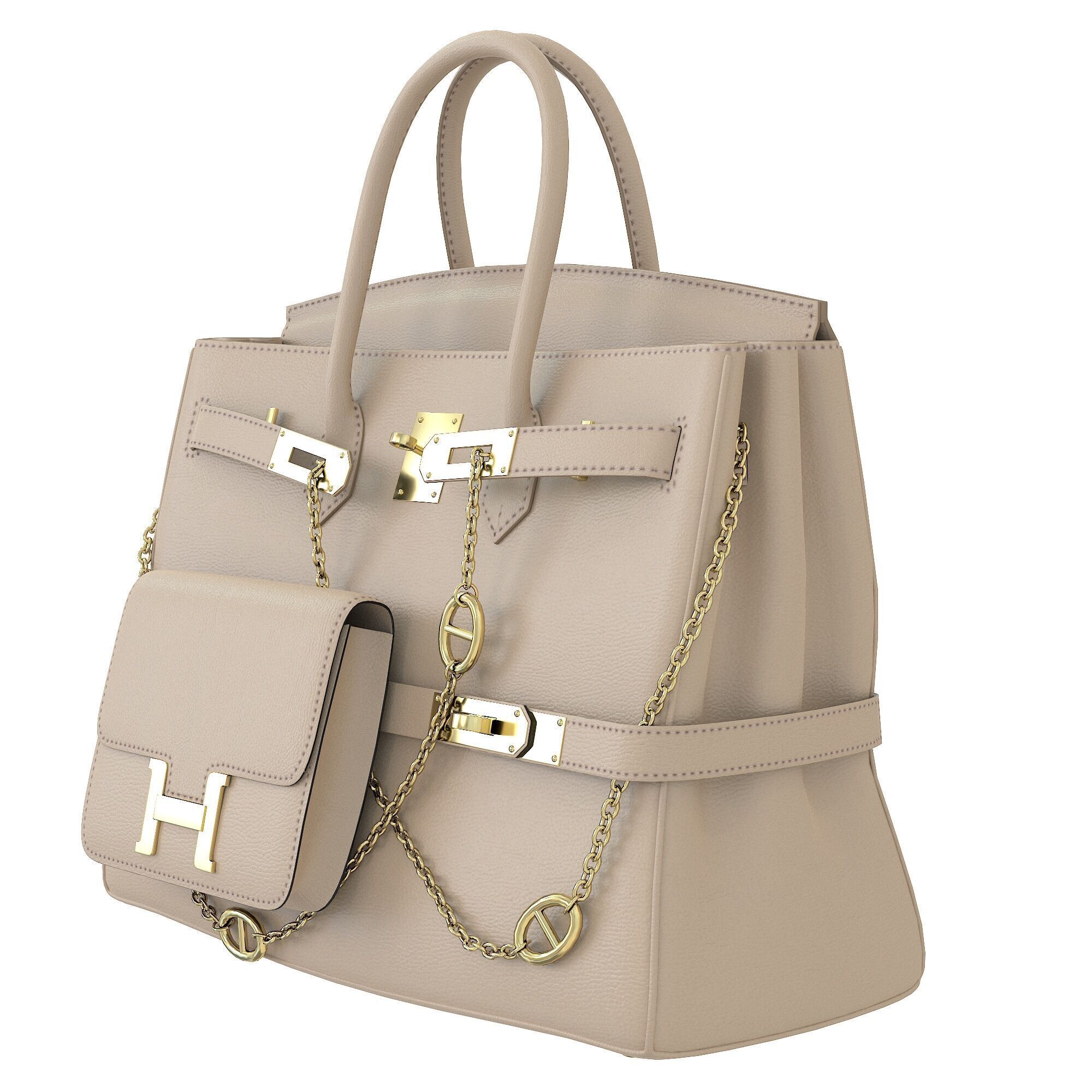 Hermes Birkin Chain Mini Bag Low-poly 3D model_9