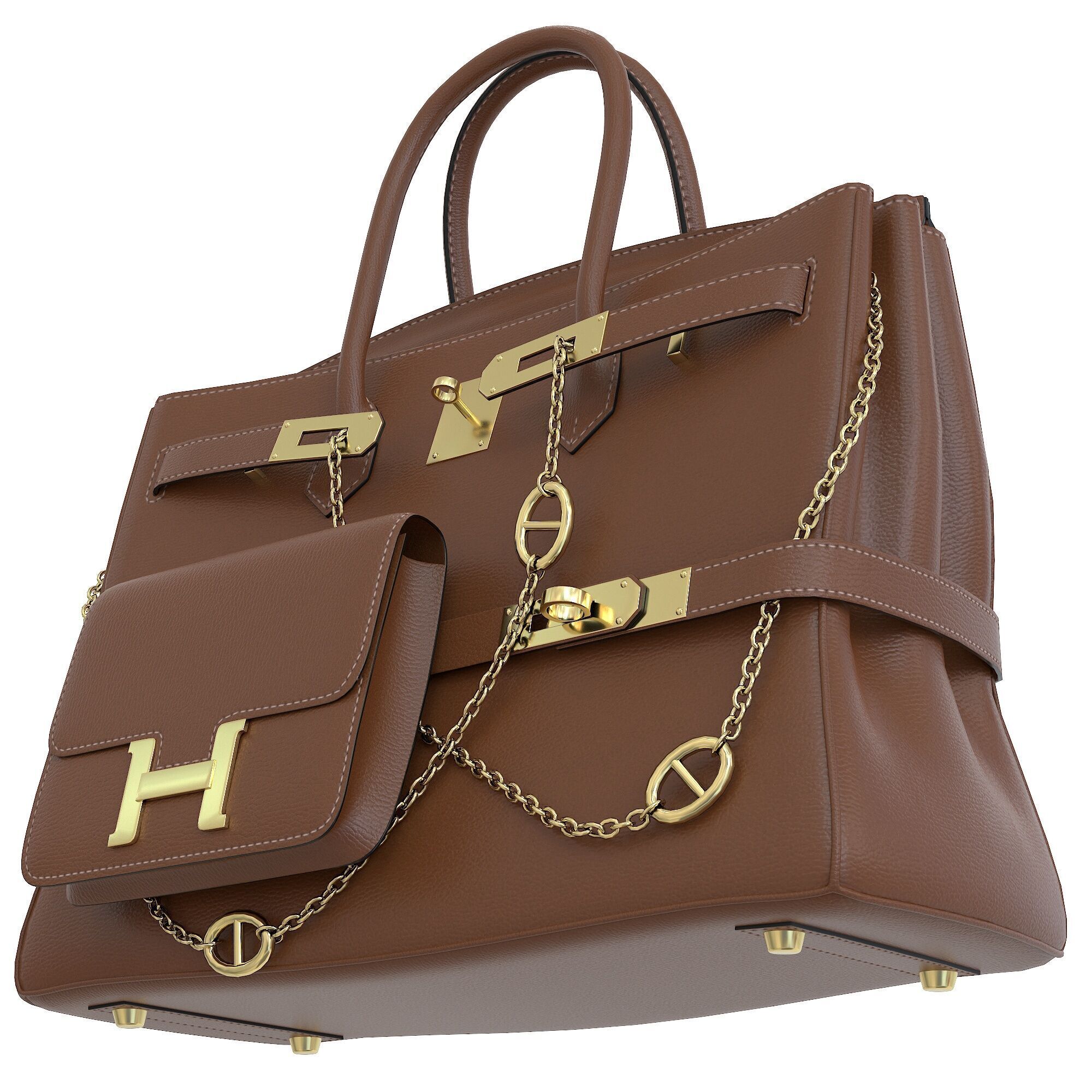 Hermes Birkin Chain Mini Bag Low-poly 3D model_4