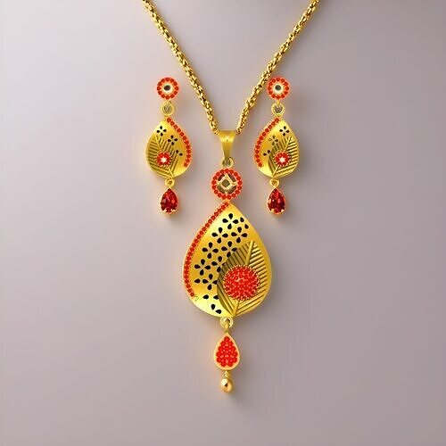 Gold Pendant and Earring Set Combo 3D print model