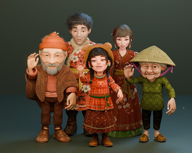 The Fa Family  Stylized RPG Characters and Village World Pack Low-poly 3D model