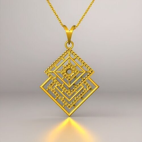 Geometric Square Frame Gold Pendant 3D print model