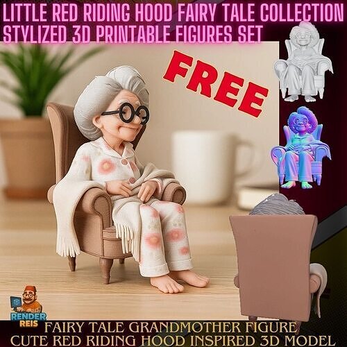Fairy Tale Grandmother Figure  Cute Red Riding Hood Inspired Free 3D print model