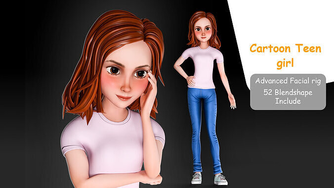 Cartoon teen girl  Low-poly 3D model