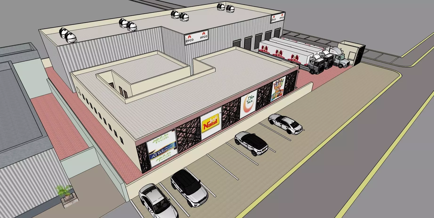 Commercial Retail Complex with Fuel Station A80 3D model