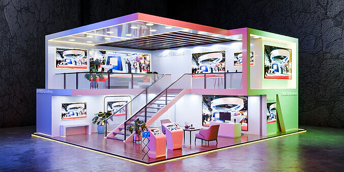Elegant Double Story Exhibition Booth Modern Minimal Design 3D model