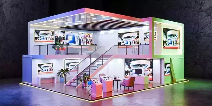 Elegant Double Story Exhibition Booth Modern Minimal Design