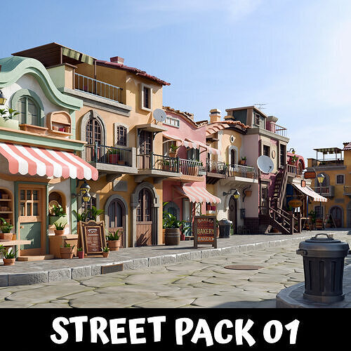 Semirealistic lowpoly street Low-poly 3D model