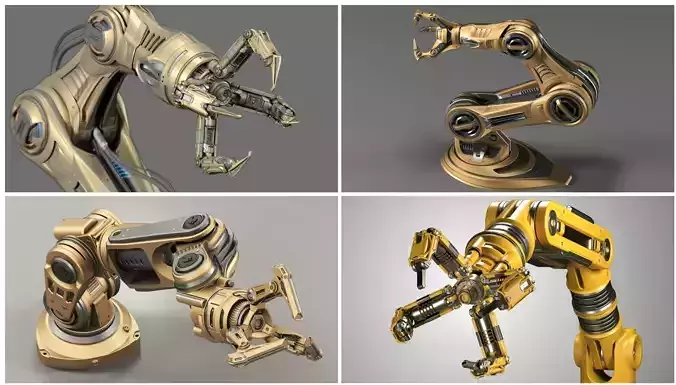 Robotic Arms Rigged 4 in 1 3D Model Collection