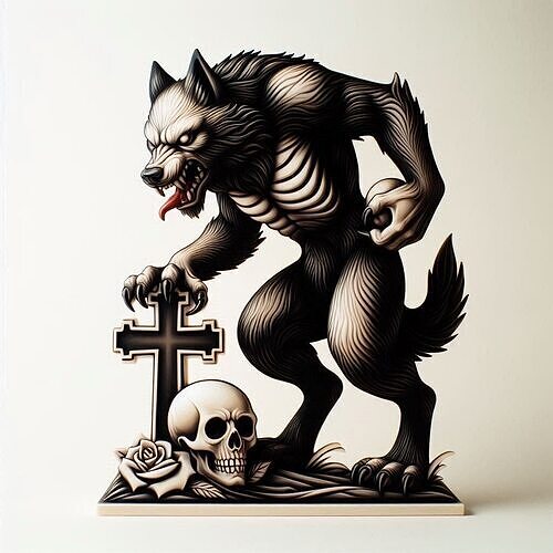 908 Ivory Werewolf Howling with Skull 3D Model  beast 3D print model