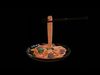 Asian dish fried noodles with broccolis and meatball Low-poly 3D model_1