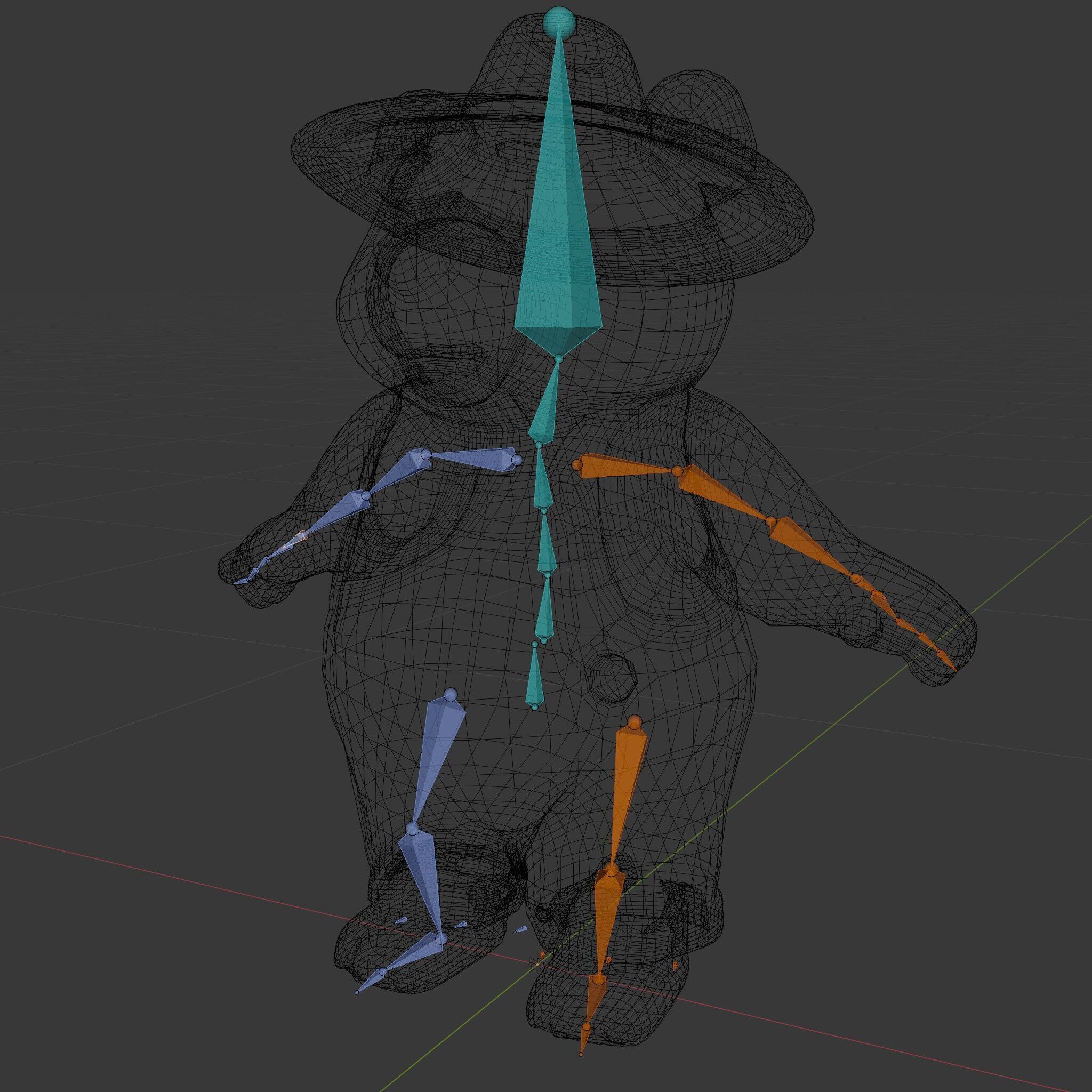 Animated Rigged Bear Character with Overalls and Straw Hat Low-poly 3D model_8