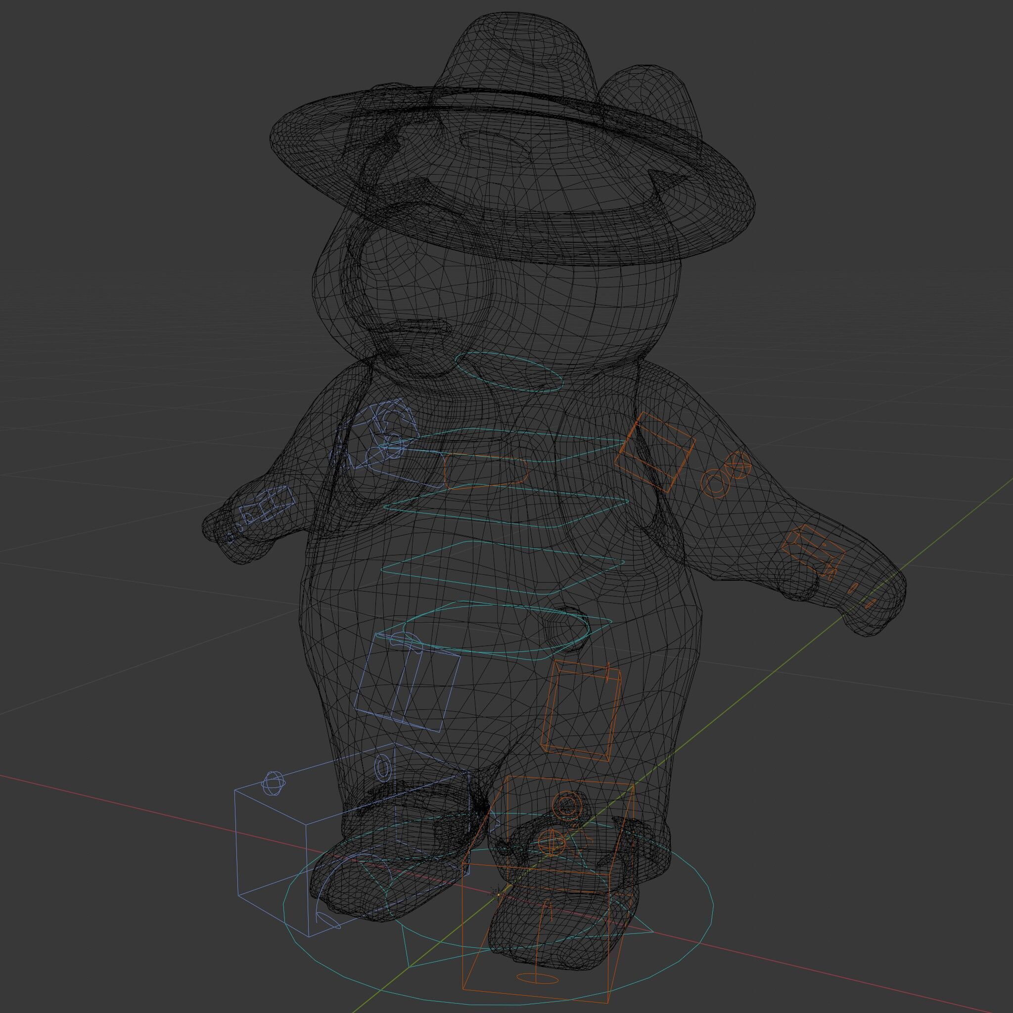 Animated Rigged Bear Character with Overalls and Straw Hat Low-poly 3D model_6
