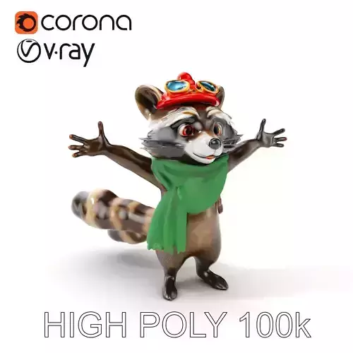 Adventurous Raccoon with Scarf Rigged and Animated Character ... Low-poly 3D model