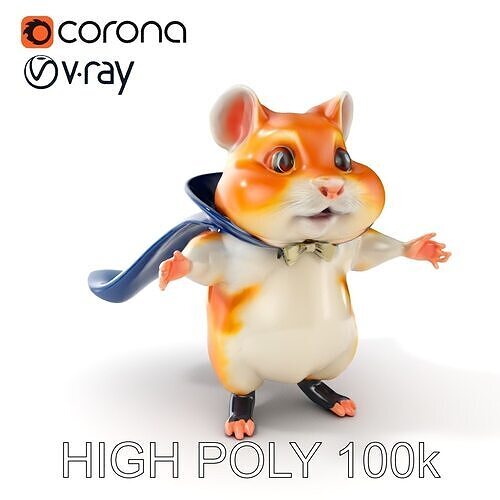 Animated Charming Hamster Hero Rigged and Animated Low-poly 3D model