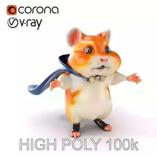 Animated Charming Hamster Hero Rigged and Animated Low-poly 3D model