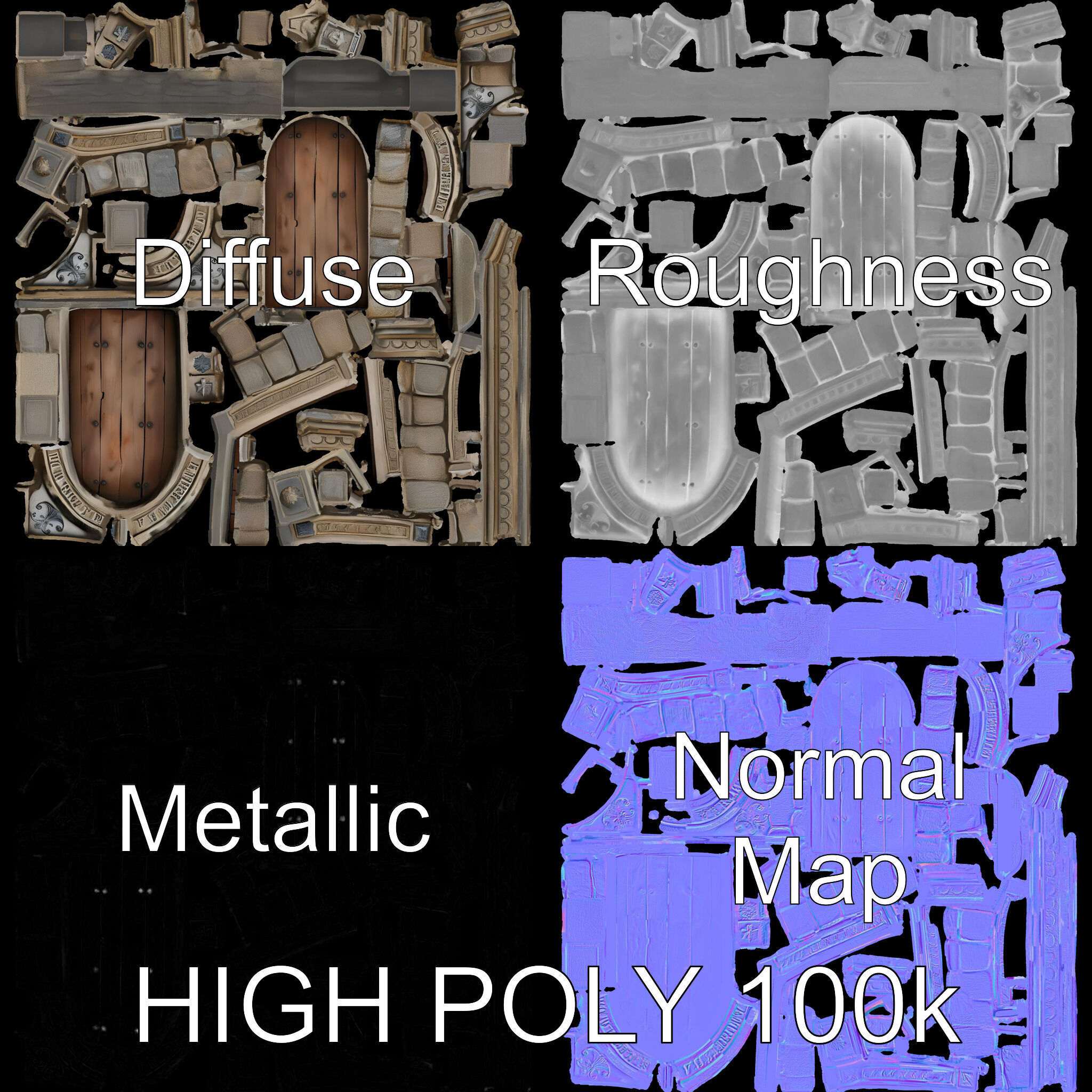 Gothic Stone Archway Door Model Pack Low-poly 3D model_3