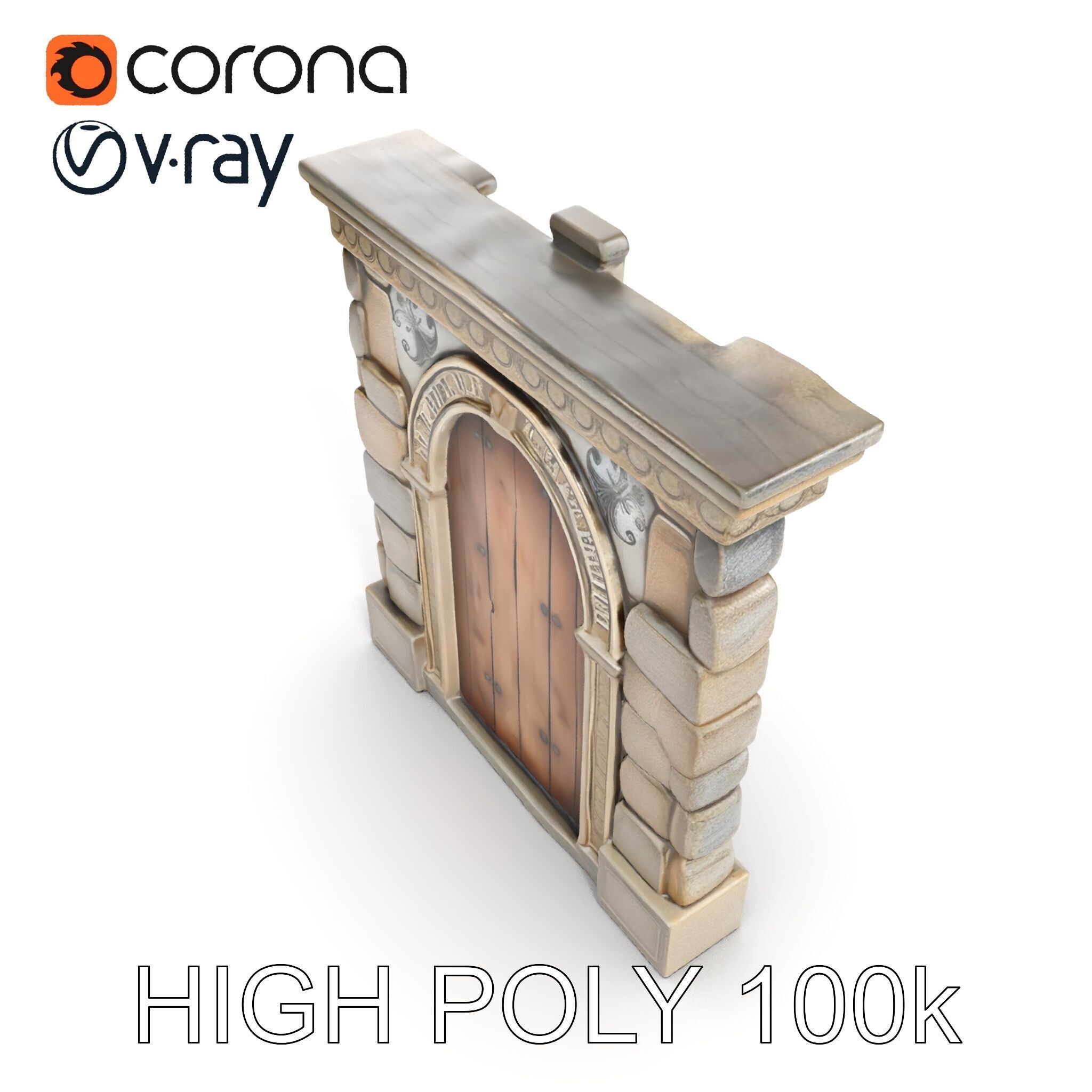 Gothic Stone Archway Door Model Pack Low-poly 3D model_12